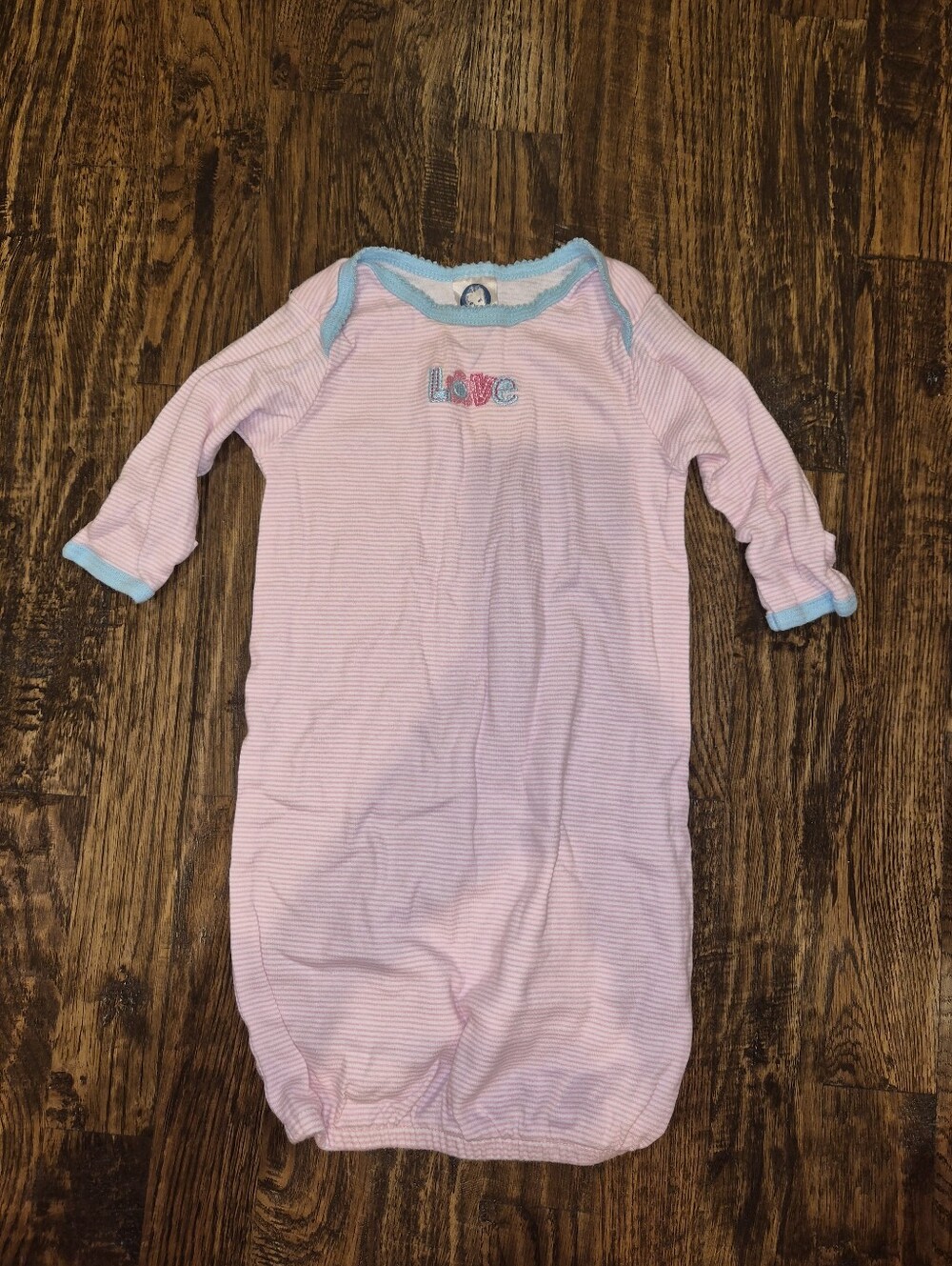 Gerber Pink Long Sleeve Sleep Gown 'Love' Embroidery Mitten Cuff Sz 0-6 Months